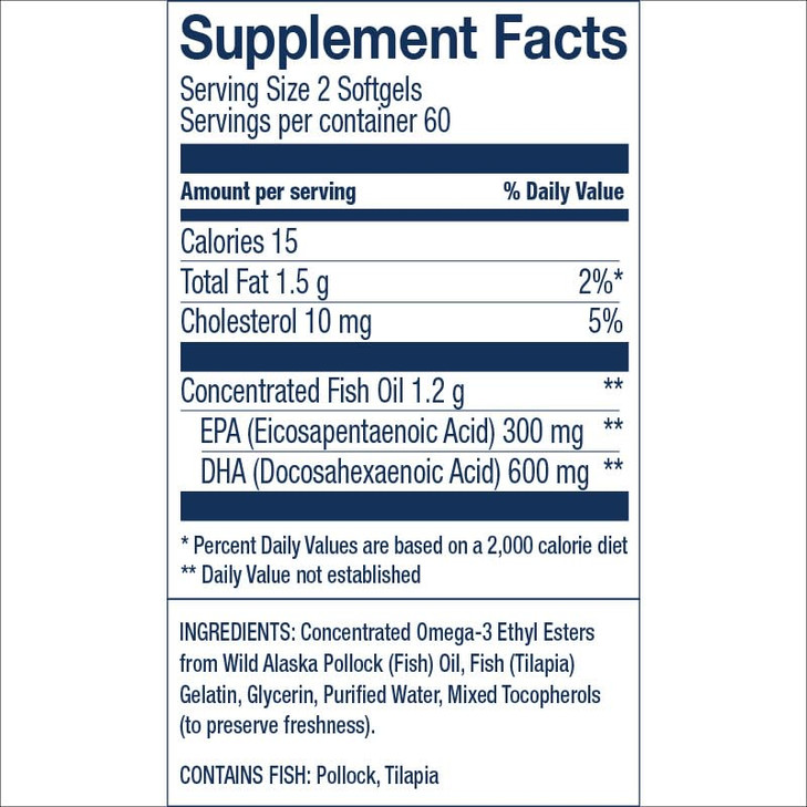 Wiley's Finest Wild Alaskan Fish Oil Prenatal DHA - 900mg EPA and DHA Omega-3s for Pregnant Women and Nursing Mothers - 120 Softgels (60 Prenatal Vit