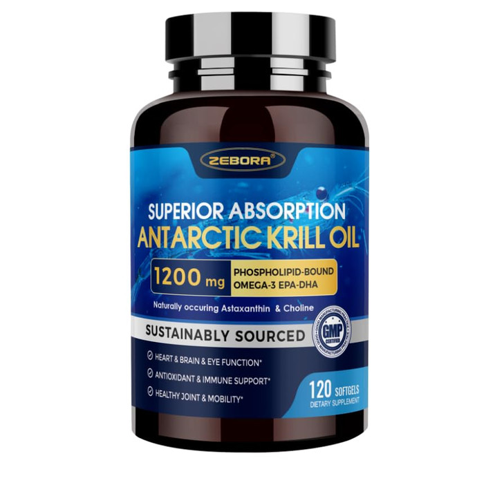 Krill Oil 1200 mg Omega 3 Supplement, Krill Oil Omega 3 with High Absorption EPA, DHA, Astaxanthin & Phospholipids, Supports Heart & Joint Health, No