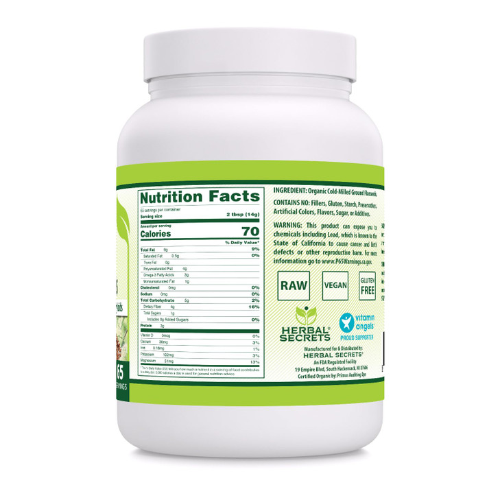 Herbal Secrets USDA Organic Ground Flaxseeds 2 Lbs Powder | 14 Grams Per Serving | 65 Servings | Excellent Vegan Source of Fiber & Omega -3 Fatty Aci