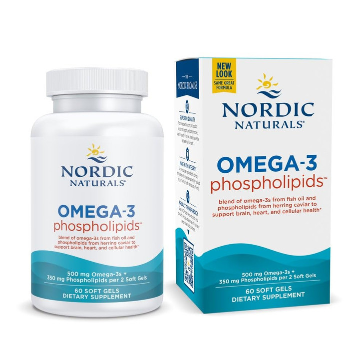 Nordic Naturals Omega-3 Phospholipids, Unflavored - 60 Soft Gels - 500 mg Omega-3 & 350 mg Phospholipids - Heart & Brain Health - Small, Easy-to-Swal