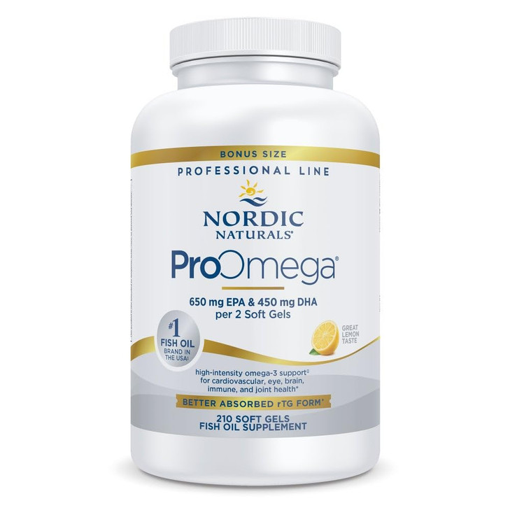Nordic Naturals ProOmega, Lemon Flavor - 210 Soft Gels - 1000 mg Omega-3 - High-Potency Fish Oil with EPA & DHA - Promotes Brain, Eye, Heart, & Immun