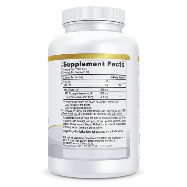 Nordic Naturals ProOmega, Lemon Flavor - 210 Soft Gels - 1000 mg Omega-3 - High-Potency Fish Oil with EPA & DHA - Promotes Brain, Eye, Heart, & Immun