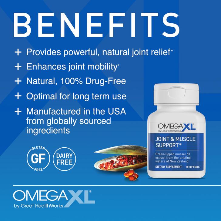 OmegaXL Joint Support Supplement - Natural Muscle Support, Green Lipped Mussel Oil, Soft Gel Pills, Drug-Free, 60 Count (2 Pack)