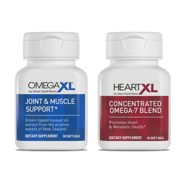 OmegaXL Joint Support Supplement - Natural Muscle Support, Green Lipped Mussel Oil, Soft Gel Pills, Drug-Free, 60 Count + HeartXL 30 Count, High Pote