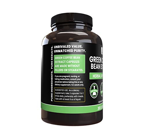 PURE ORIGINAL INGREDIENTS Green Coffee Bean Extract (365 Capsules) No Magnesium Or Rice Fillers, Always Pure, Lab Verified