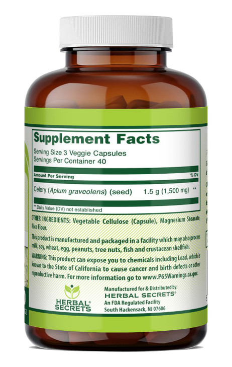 Herbal Secrets Celery Seed Extract 1500 Mg | Veggie Capsules Supplement | Non-GMO | Gluten-Free | Made in USA (1 Pack | 120 Count)