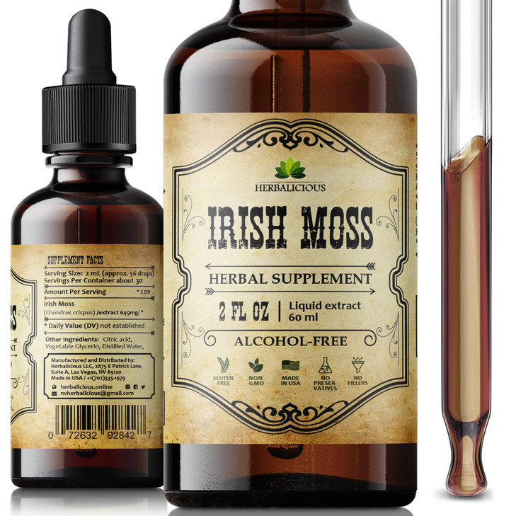 Irish Sea Moss Raw Organic Drops  Natural Irish Sea Moss Extract for Thyroid Support, Digestion & Energy  Liquid Dietary Supplement  Vegan, Non-GM