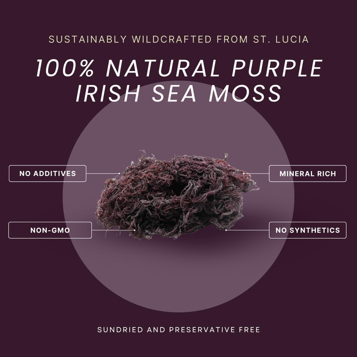 Red's Kitchen Sink Purple Sea Moss  Wildcrafted from St. Lucia | 16oz Makes ~200oz Sea Moss Gel | 100% Natural & Raw | Supports Daily Wellness | Iri