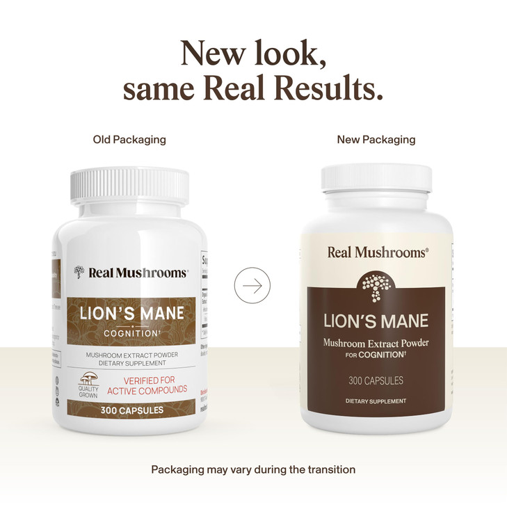 Real Mushrooms Lions Mane Supplement Capsules - Organic Lions Mane Extract for Overall Wellbeing - Beta Glucan Supplements  Vegan 300 ct Mushroom E