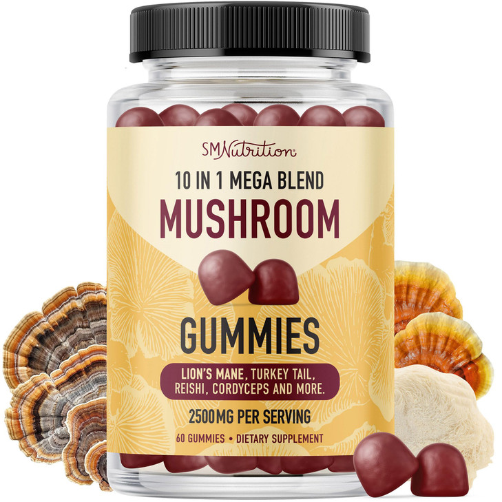 SMNutrition Mushroom Gummies for Adults | with Lions Mane, Turkey Tail, Reishi, Cordyceps, Chaga & Maitake | Support Cognitive Function & Immune Heal