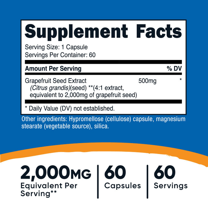 Nutricost Grapefruit Seed Extract 2,000mg Equivalent from 500mg of 4:1 Extract Per Serving, 60 Capsules for 60 Servings Per Bottle - Gluten Free and