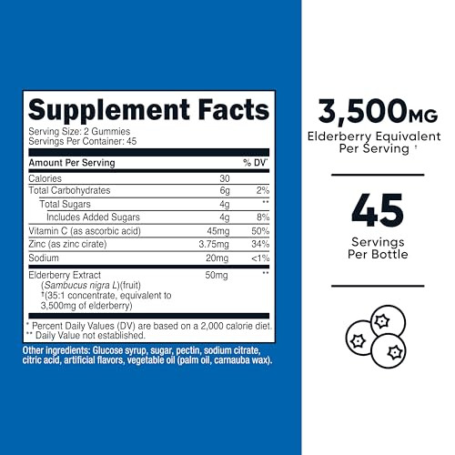 Nutricost Elderberry Gummies 3,500mg Equivalent from 50mg of 35:1 Extract Per Serving, 90 Gummies for 45 Servings Per Bottle - with 45mg of Vitamin C