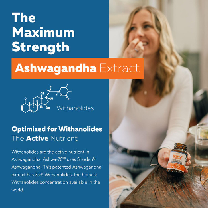 Ashwa-70®: Ashwagandha Extract - 35% Withanolides | Max Strength, Highest Withanolide Concentration - Mood & Performance - Enhanced Absorption with B