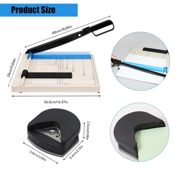 YCWF Guillotine Paper Cutter,12" Heavy Duty Paper Cutter with Corner Rounder,12 Sheet Capacity,Guillotine Paper Trimmer for Crafting, Classroom and O