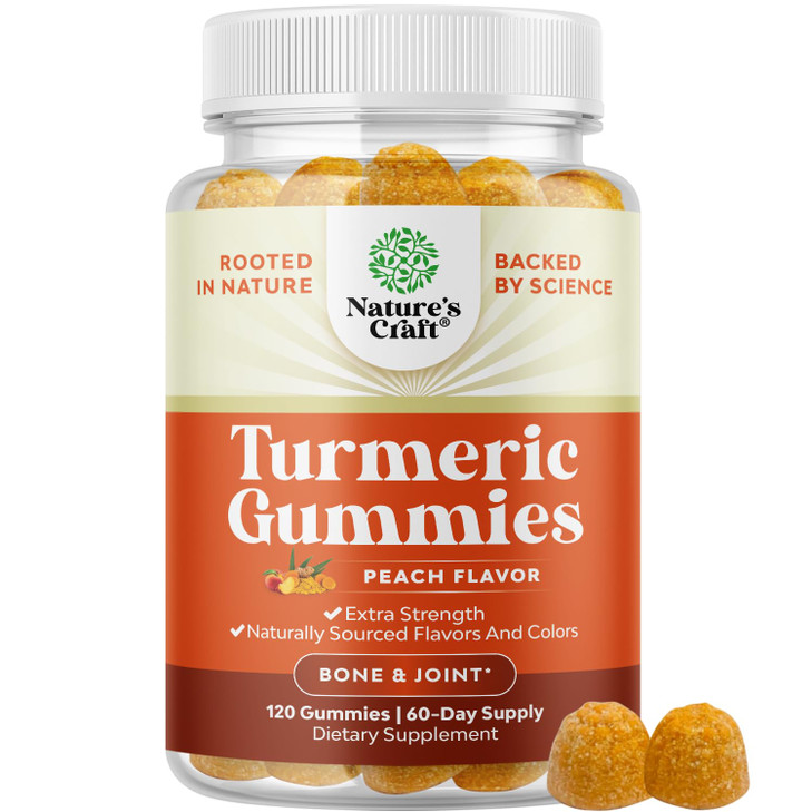 Turmeric Gummies for Adults - Extra Strength Joint Support Gummies with Turmeric Curcumin with Black Pepper Extract and Ginger - Peach Flavor Vitamin