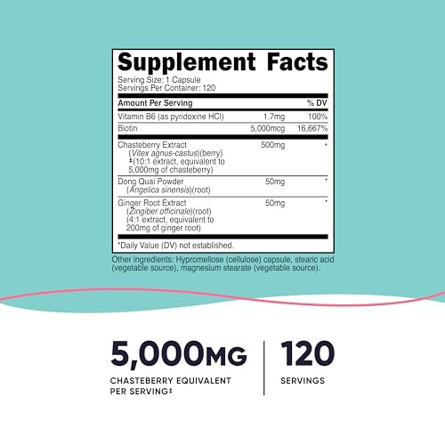 Nutricost Chasteberry Supplement for Women 5,000mg Equivalent from 500mg of 10:1 Extract Per Serving, 120 Capsules for 120 Servings - Vitex Extract w