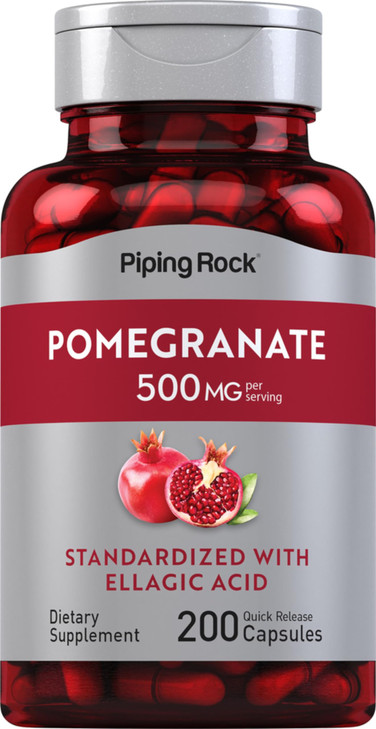Piping Rock Pomegranate Extract 500mg | 200 Capsules | Standardized Supplement with Ellagic Acid | Non-GMO, Gluten Free