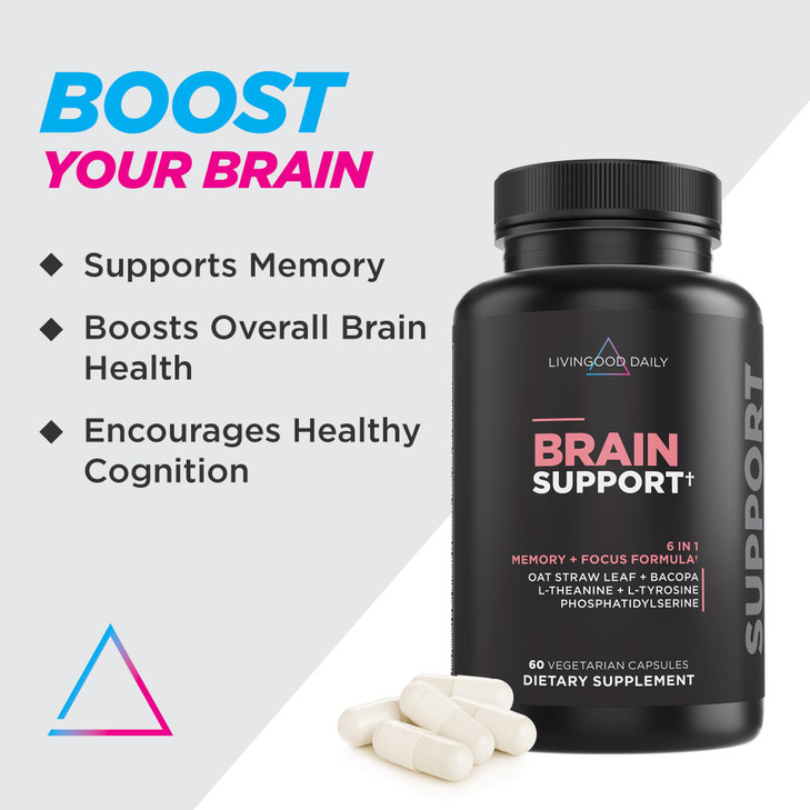 Livingood Daily Brain Supplements for Memory & Focus, Nootropic Pills with Bacopa, L Theanine, L Tyrosine, Amino Acids & More, Cognitive Support for