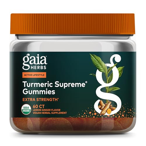 Gaia Herbs Turmeric Supreme Gummies Extra Strength - Supports Healthy Inflammatory Response in Healthy Individuals* - Lemon Ginger Flavor - 60 Vegan