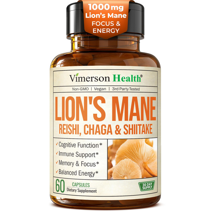 Lions Mane Supplement Capsules  Mushroom Powder Blend with Lions Mane Powder, Turkey Tail, Shiitake Mushrooms & More  Focus & Energy Supplements fo