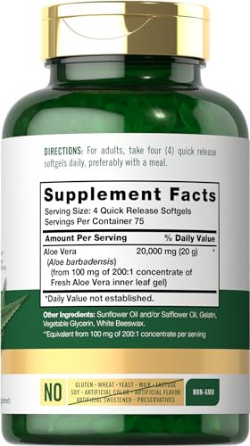 Carlyle Aloe Vera Softgel Capsules | 300 Count | Aloe Vera Gel Supplement | Non-GMO, Gluten Free