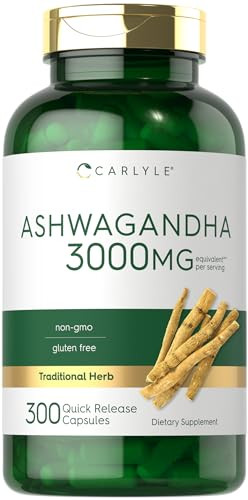 Carlyle Ashwagandha Supplement for Women and Men | 300 Capsules | Herb Root Extract with Black Pepper | Non-GMO and Gluten Free