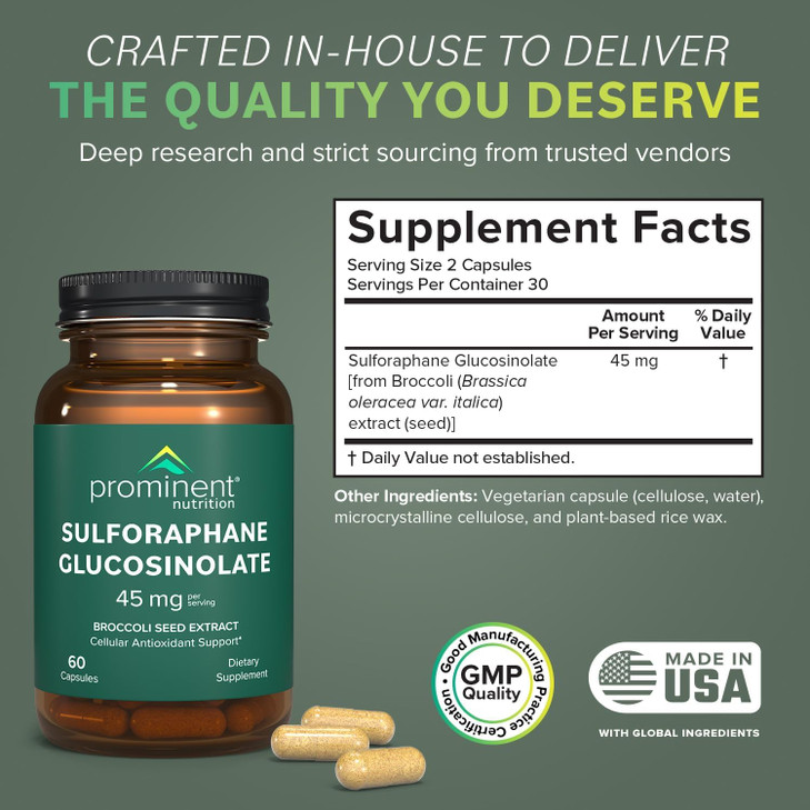 Prominent Nutrition Sulforaphane Glucosinolate Supplement, Cellular Antioxidant Support, 45 mg, 30 Day Supply - 1 Pack