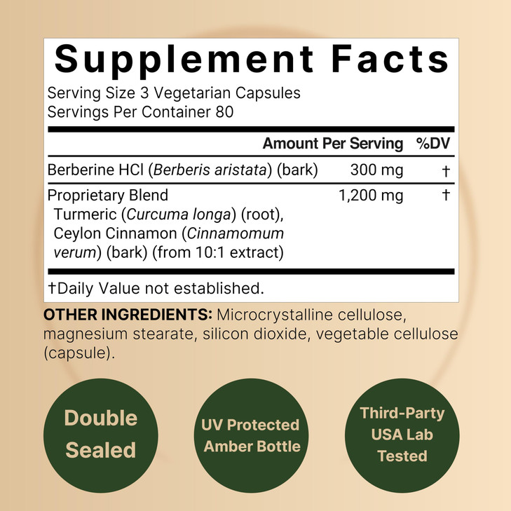 NatureBell Berberine Supplement 1,500mg with Ceylon Cinnamon & Turmeric Root, 240 Veggie Capsules | 97% Pure Berberine HCL | Supports Balanced Sugar