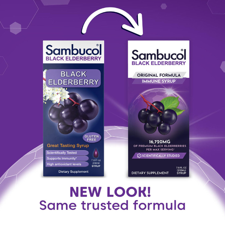 Sambucol Black Elderberry Syrup - Black Elderberry Liquid, Immune Support for Kids and Adults, High Antioxidants, Gluten Free - Original Formula - 7.