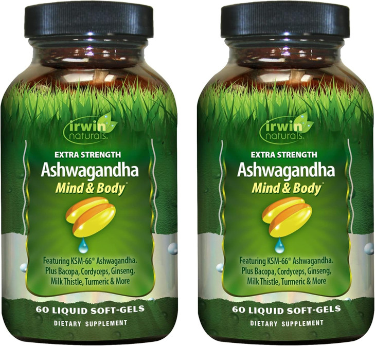 Irwin Naturals Extra Strength Ashwagandha Mind & Body  60 Liquid Soft-Gels - 2 Pack