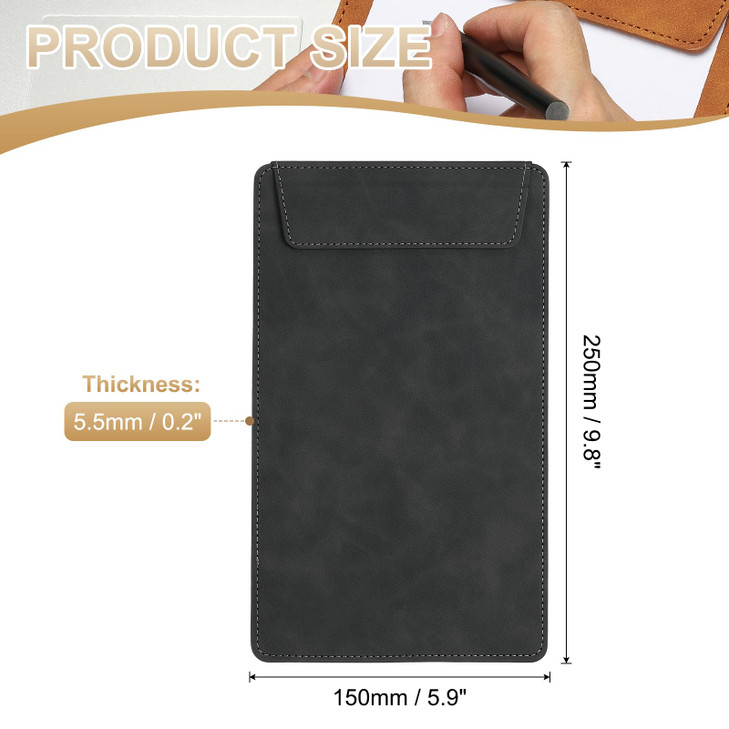 PATIKIL A5 PU Leather Clipboard, 6"x10" Business Magnetic Padfolio with Pen Holder Organizer Office Folder Writing Board, Black