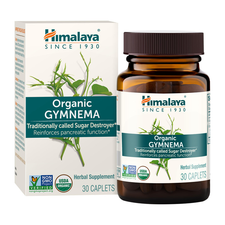 Himalaya Organic Gymnema Sylvestre  Herbal Glucose Metabolism Support - USDA Organic, Non-GMO, Vegan, Gluten Free, Additive Free, 700 mg, 30 Caplets