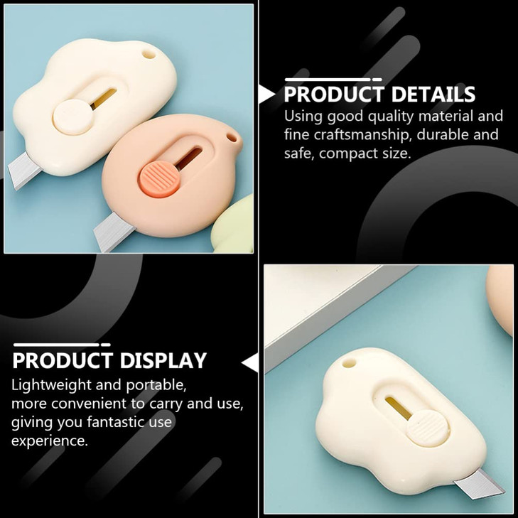 DOITOOL Mini Art Knife 3-Pack Retractable Utility Cutter with Cloud Shape Design Compact Letter Opener Safety Box Cutter for Office and Home Use
