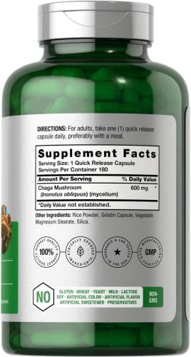 Horbäach Chaga Mushroom Capsules | 180 Count | Non-GMO & Gluten Free Supplement