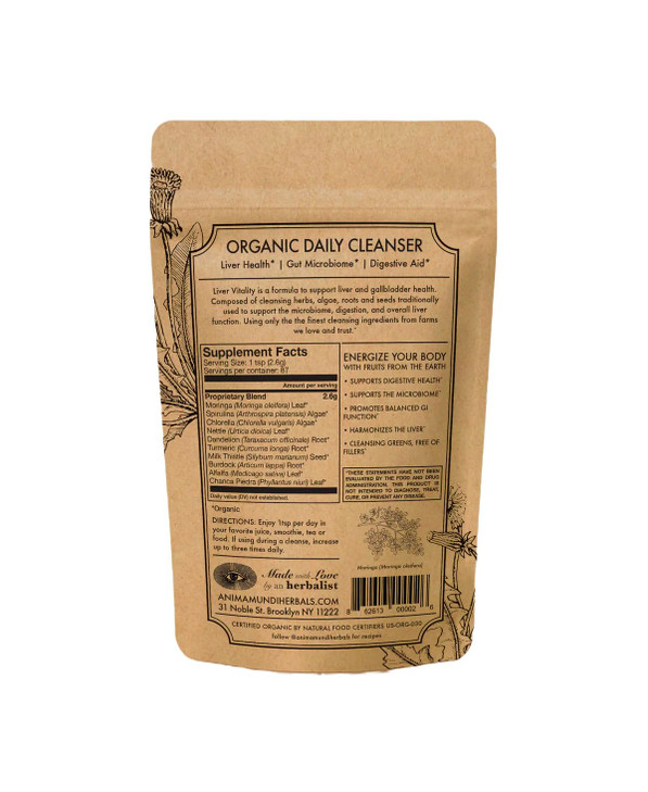 Anima Mundi Apothecary Super Greens Powder - Liver Vitality - Organic Superfood Greens & Herbal Prebiotics for Liver Detox, Cleanse & Support - with