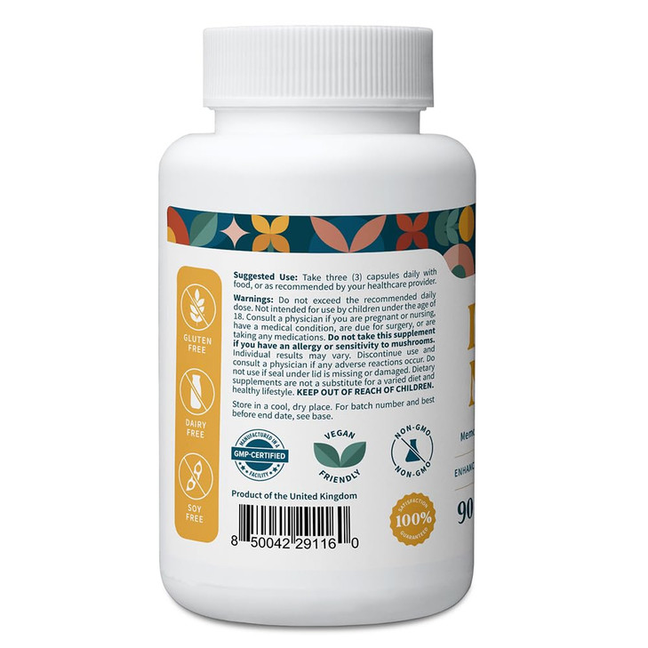 Pattern Wellness Lions Mane Mushroom  Supplement Capsules for Cognitive & Focus Support  Enhanced Absorption  90 Vegan Capsules