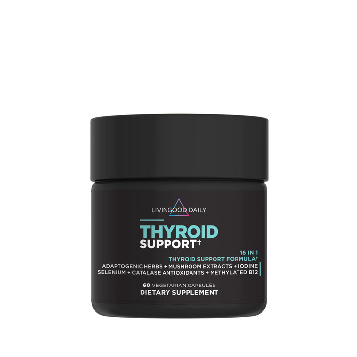 Livingood Daily Thyroid Support Supplement, 16-in-1 Wellness Blend with Adaptogenic Herbs, Iodine, Magnesium and Selenium, Thyroid Support for Women