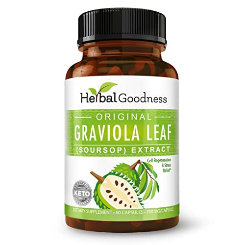 Herbal Goodness Soursop Capsules - 4X Strength Guanabana Soursop Leaves Extract for Cell Function & Immune Support | Digestive Health Supplement - No