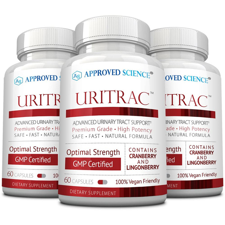 Approved Science® Uritrac - UTI Support - Cranberry, D-Mannose, Lingonberry - Vegan Friendly - 60 Capsules per Bottle - Pack of 3