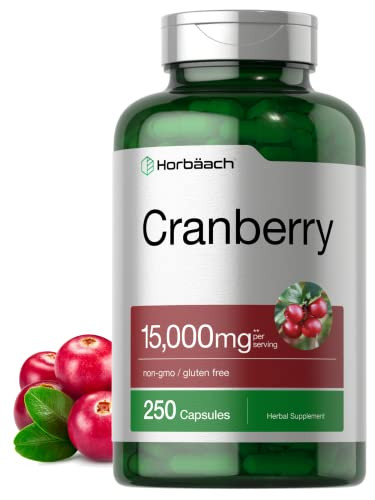 Horbäach Cranberry Pills + Vitamin C | 250 Capsules | Non-GMO and Gluten Free Supplement from Concentrate Extract