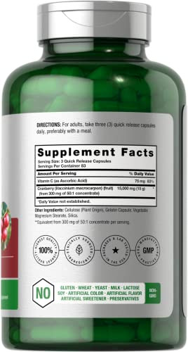 Horbäach Cranberry Pills + Vitamin C | 250 Capsules | Non-GMO and Gluten Free Supplement from Concentrate Extract