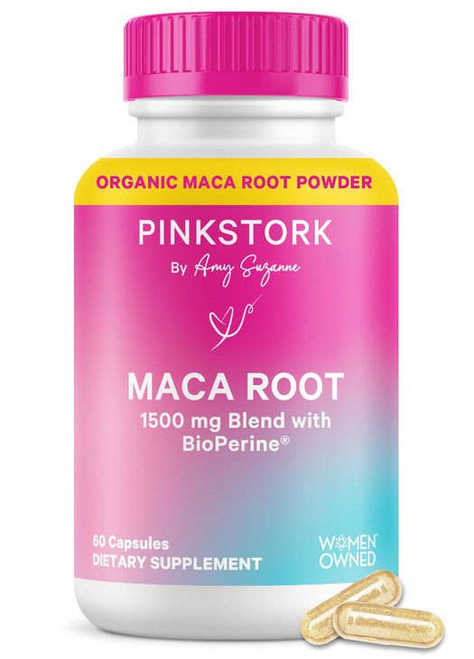 Pink Stork Maca Root Capsules for Women  Organic Maca with BioPerine® for Hormonal Balance, Energy + Wellness  Supports Perimenopause, Menstrual He