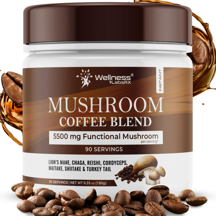Mushroom Coffee, 90 Servings Organic Mushrooms Instant Coffea, Great Tasting Colombian Keto Coffee, 7 Superfood Mishrooms Lions Mane, Chaga, Reishi,