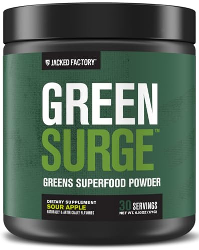 Jacked Factory Green Surge Green Superfood Powder- Keto Friendly Greens Drink w/Spirulina, Wheat & Barley Grass, Organic Greens - Green Tea Extract,