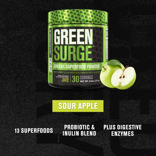 Jacked Factory Green Surge Green Superfood Powder- Keto Friendly Greens Drink w/Spirulina, Wheat & Barley Grass, Organic Greens - Green Tea Extract,