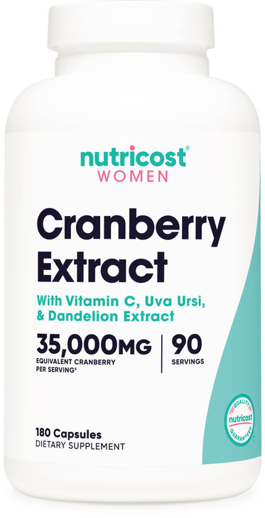 Nutricost Cranberry Extract for Women 35,000mg Equivalent from 700mg of 50:1 Extract, 180 Capsules for 90 Servings  with Vitamin C, Uva Ursi & Dande