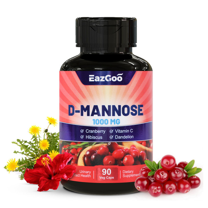 EAZGOO D-Mannose Supplement  1000mg Capsules with Cranberry, Vitamin C, Hibiscus & Dandelion Extract, Support Urinary Health, D Mannose & Cranberry