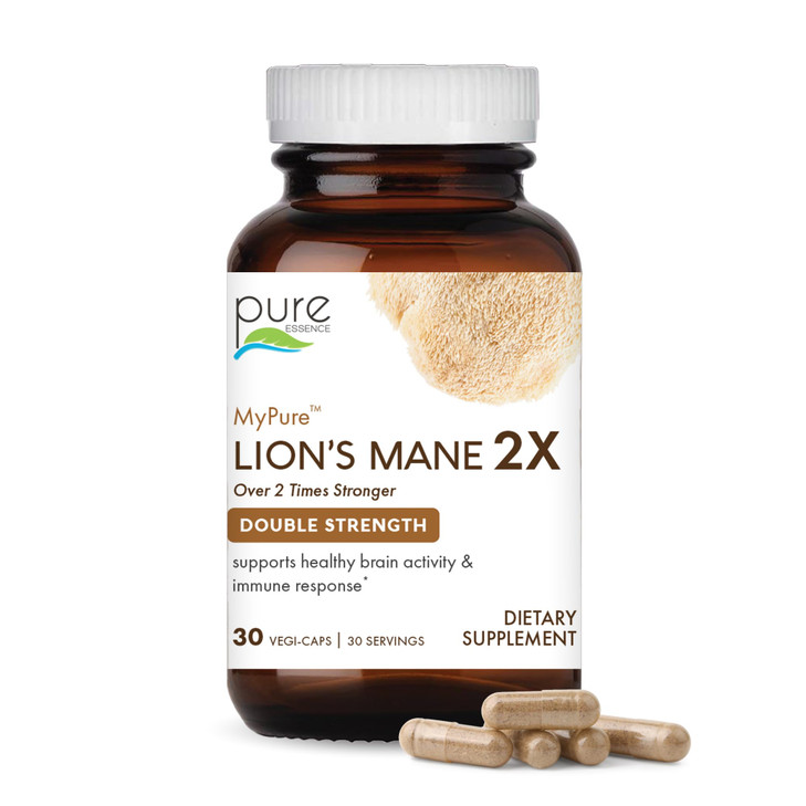 PURE ESSENCE LABS MyPure Lion's Mane 2X - Double Strength Brain Support Supplement with 100% Organic Fruiting Body Lion's Mane for Cognitive Health,