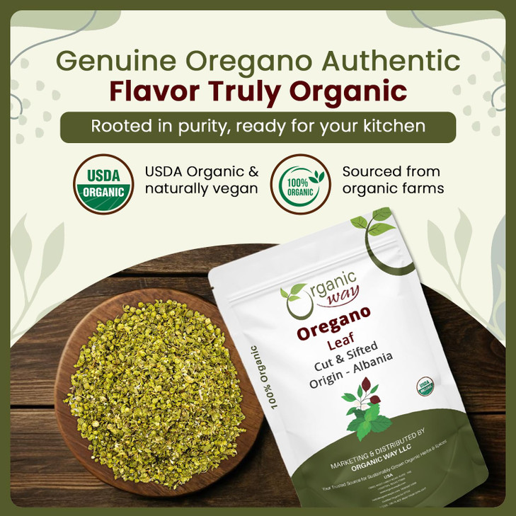 Organic Way Dried Oregano Leaf Cut & Sifted (Origanum vulgare) - European Wild-Harvest | Organic & Kosher Certified | Vegan, Non GMO & Gluten Free |