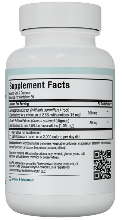 Ashwagandha Supplements Complex with Saffron  600mg Ashwagandha Capsules & 30mg Saffron Extract for Stress Relief, Mood & Calm  Kosher, 60 Capsules